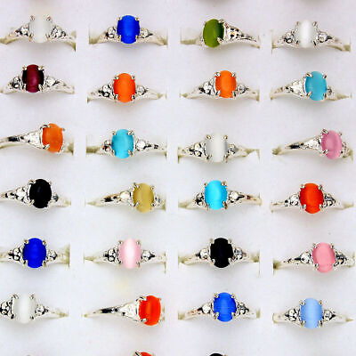 #ad 100pcs Wholesale Lots Mixed Style Cat#x27;s eye Stone Rings For Women Silver P Ring $26.54