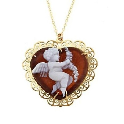 #ad HSN Passport to Gems Solid 14K Gold Cameo Heart Pendant Necklace 18” Chain $299.99