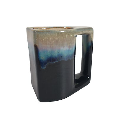 #ad C C Ceramics Mexico Blue Glazed Flat Side Coffee Mug Cup Collectable Ceramic Tea $30.00