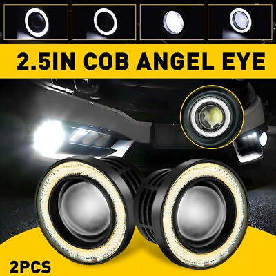 #ad Universal 2Pcs 2.5quot; Round Projector LED DRL Halo Angel Eyes Fog Lights Lamp $16.99