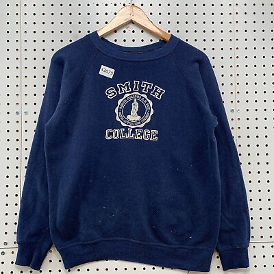 #ad Vintage 70s SMith College Crewneck Sweatshirt Fits Mens SMALL Blue USA 20.5x23 $94.99