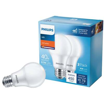 #ad Philips 40W Equivalent Soft White A19 Medium LED Light Bulb 2 Pack 565424 $12.80