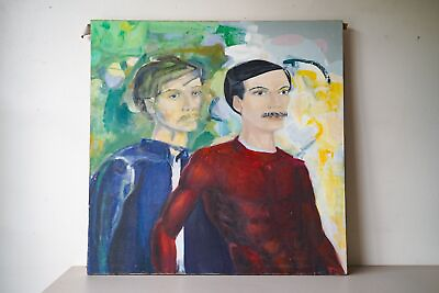 #ad Vintage Painting Abstract Modern Woman Portrait Acrylic on Canvas $325.00