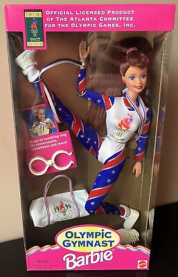 #ad Olympic Gymnast Barbie Doll Brunette Atlanta Olympics 1996 w Gold Medal NEW $24.00