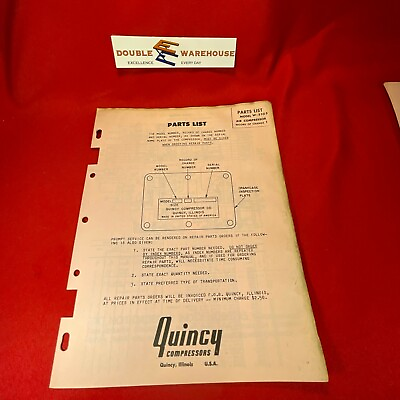 #ad 1974 Quincy W 5105 Air Compressor Parts List Form 51054165 Record of Change 1 $14.99