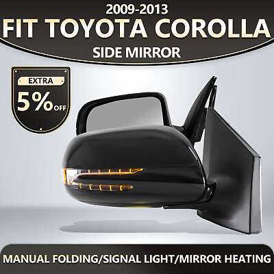 #ad For 2009 2013 Toyota Corolla Side Mirrors Folding Pair Black LED 5 Pins $94.99