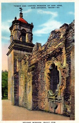 #ad San Antonio TX Texas Tower Carved Window San Jose Mission Vintage Postcard $3.19