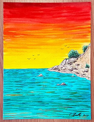#ad CHRIS ZANETTI Original Watercolor Painting Beach Seascape Ocean 8quot;x6quot; Signed Art $9.80