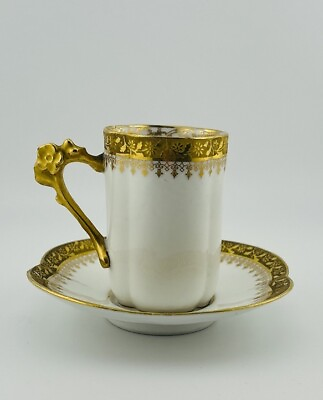 #ad ANTIQUE GILDED LIMOGES DEMITASSE EXPRESSO CUP amp; SAUCER W. GUERIN Please READ $52.66