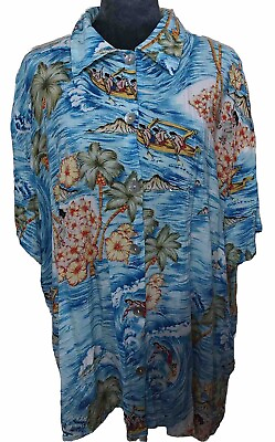 #ad Vtg CLIO II Hawaiian Shirt Made In USA Pearl Buttons Hula Dancers Surfers 3X $32.00
