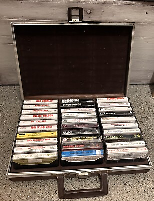 #ad Vintage Service Cassette Tape Holder Storage Carry Brown Suitcase W 30 Tapes $25.80