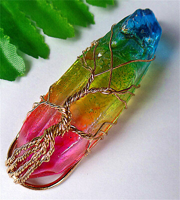#ad 54x19x14mm Alloy Wrapped Multicolor Rainbow Titanium Crystal Pendant BQ65247 $8.99