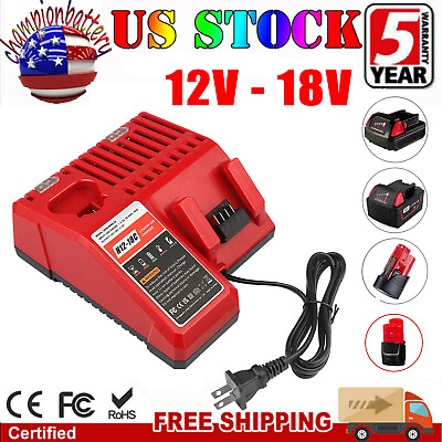 #ad Fast Charger For Milwaukee 12V 18V 48 59 1812 Lithium For M12 For M18 Battery $19.79