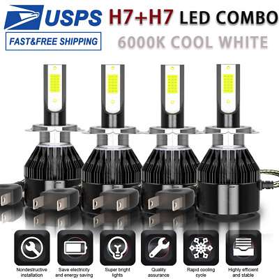 #ad 4Pcs H7 H7 COB LED Headlight Kit Combo Bulbs High Low Beam 6000K 120W IP67 $25.00