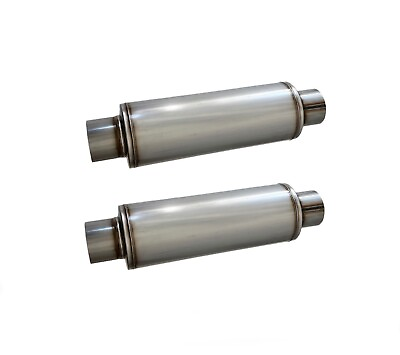 #ad Two 3quot;Inlet Outlet High performance Hi Flow Exhaust Muffler 5quot; Round Body SS $98.72