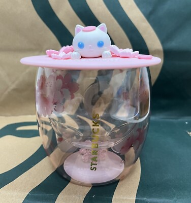 #ad New Starbucks Cute Cat#x27;s Tail Glass Cup with Sakura Cat Lid Pink 8oz Mug Gift $28.19