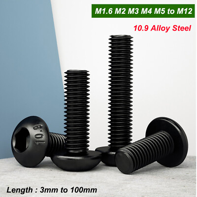 #ad 10.9 Black Hex Socket Screws Alloy Steel Full Thread Pan Head Bolts M1.6 to M12 $3.05