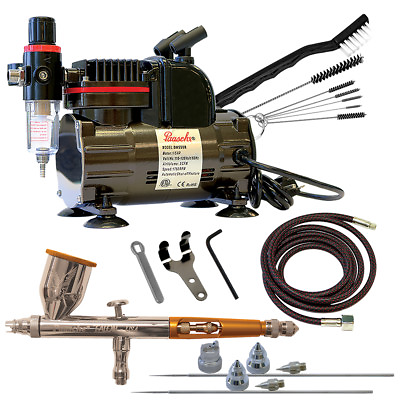 Paasche 1 5 HP Compressor w TG 3AS Gravity Feed Airbrush Set amp; Cleaning Brushes $219.50