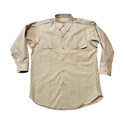 #ad Vintage 40s 50s Rycroft Button Front Shirt Sanforized Military Khaki Size Medium $17.89