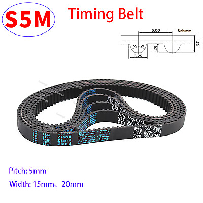 #ad S5M 250mm to 2800mm Timing Belt Pitch 5mm Close Loop Rubber Belts Width 15 20mm $4.49