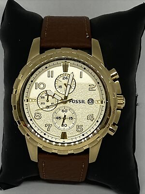 #ad Fossil Dean FS4867 Men#x27;s Brown Leather Analog Dial Quartz Genuine Watch OP770 $39.99