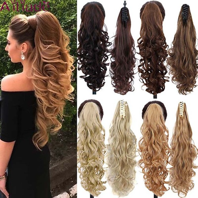 #ad Heat resistant Long Wavy Hair Ponytail Extensions Synthetic 24inch Brown Color $16.43