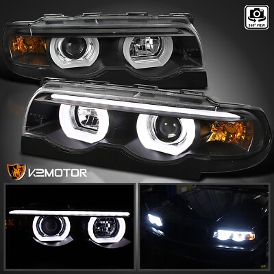 #ad Black Fits 1995 2001 BMW E38 7 Series 740i 740iL LED Halo Projector Headlights $225.38