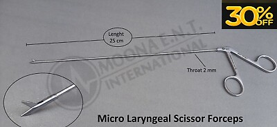 #ad ENT Micro Laryngeal Scissor Forceps 25cm Length amp; 2mm Throat ENT Forceps $46.65