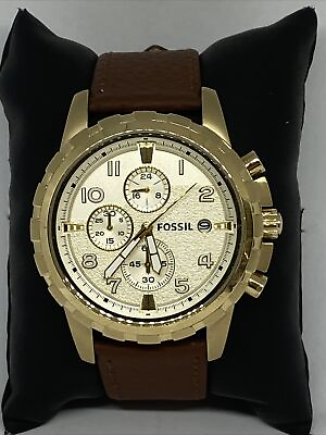 #ad Fossil Dean FS4867 Men#x27;s Brown Leather Analog Dial Quartz Genuine Watch OP772 $39.99