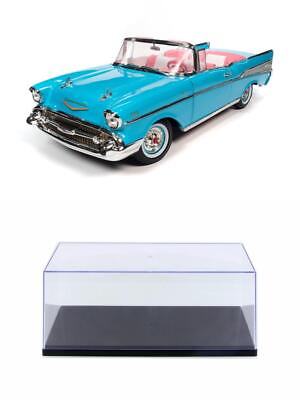 #ad DIECAST CAR W DISPLAY CASE 1957 CHEVY BEL AIR AQUA BLUE AUTO WORLD AWSS135 1 18 $148.99