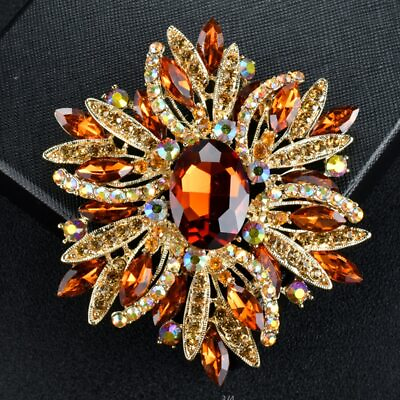 #ad Luxury Large Size Colorful Crystal Brooch Pearl Brooches Pin Women Clothing $5.40