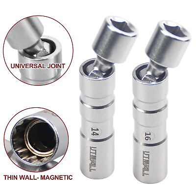#ad 14MM 16MM Thin Wall Magnetic Swivel Spark Plug Socket 12 Point Removal Tool $11.72