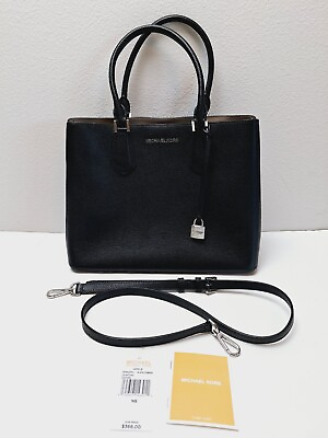 #ad Michael Kors Adele Satchel Bag Black Pebbled Leather Crossbody Purse x $124.99