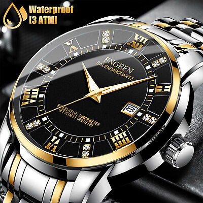 #ad Waterproof Classic Men Watch Stainless Steel Quartz Luminous Wristwatch Business $11.98
