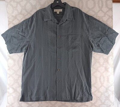 #ad Tommy Bahama Shirt Mens Large Gray Button Up Short Sleeve Casual Men Silk Camp $22.00