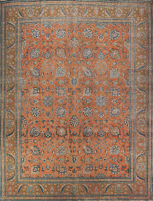 #ad Vintage Orange Floral Tebriz Room Size Rug 10x12 Hand made Traditional Wool Rug $1325.00