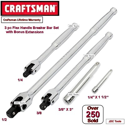 Craftsman 3 pc Flex Handle Breaker Bar Set Polished 1 4 3 8 1 2 47017 $44.95