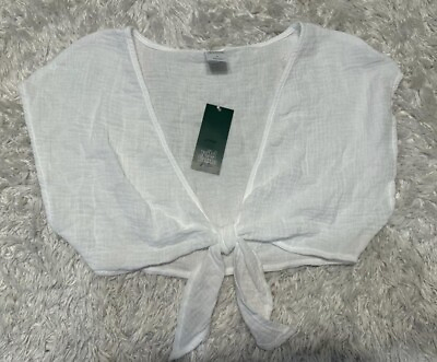 #ad Wild Fable Women#x27;s Crop Top Cover up Short sleeve Tie Front white Size S $7.98