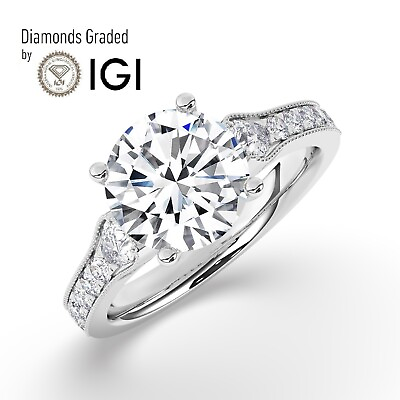 #ad Round Solitaire 950 Platinum Engagement Ring3.00 ct Lab grown IGI Certified $2591.60