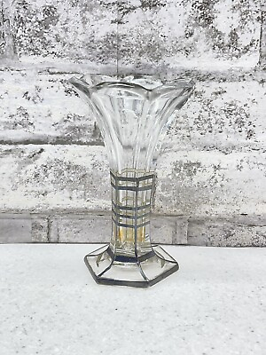 #ad Antique Art Deco Crystal with Sterling Overlay Vase $79.99
