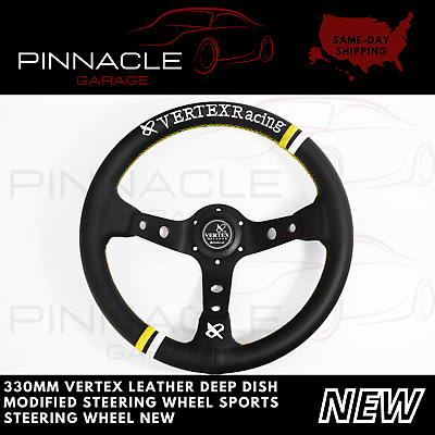 #ad 330mm Vertex Leather Deep Dish Modified Steering Wheel Sports Steering Wheel New $63.99