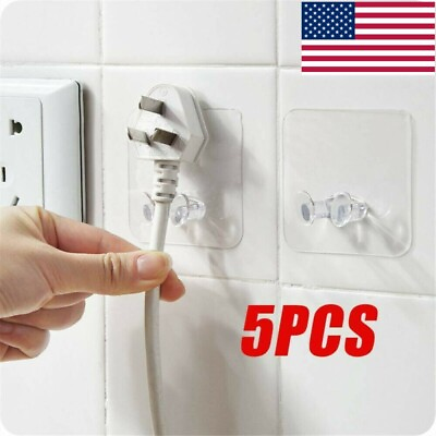 #ad 5Pcs Self Adhesive Wall Mount Hooks Heavy Duty No Trace Sticker For Bathroom $2.38