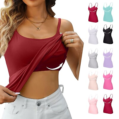 #ad Womens Fit Camisole with Built in Bra Adjustable Spaghetti Straps Camis Tank Top $10.99