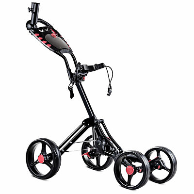 #ad Folding 4 Wheel Golf Pull Push Cart Trolley Club Umbrella Scorecard Drink Holder $129.99
