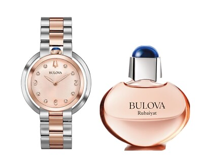 #ad Bulova Quartz Women#x27;s Rubaiyat Sapphire Rose Gold Perfume Watch Set 35MM 98P174 $154.99