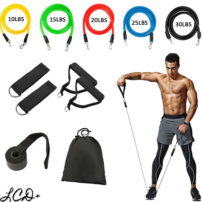 #ad 11 PCS Resistance Bands Set Yoga Abs Exercise Fitness Tube Workout Jump Rope $7.99