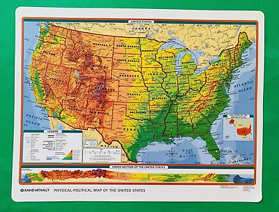 #ad NEW Rand McNally USA US Physical Political Laminated Color Desk Wall Map 22”x17” $24.17