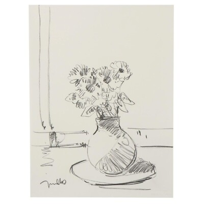 #ad Jose Trujillo Charcoal Drawing quot;Flowers in a Vasequot; $65.00