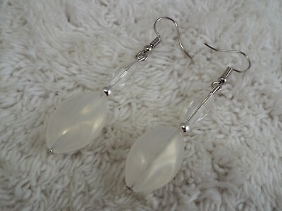 #ad Silvertone White Bead Pierced Earrings F40 $1.00