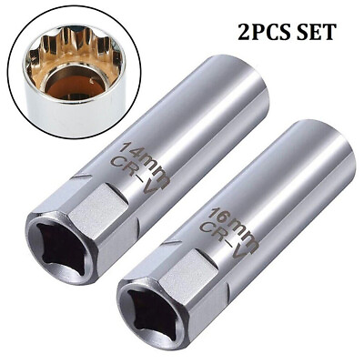 #ad 2PCS Car Spark Plug Socket Wrench 12PT Thin Wall 3 8quot; 5 8quot; Drive Sleeve Magnetic $13.99